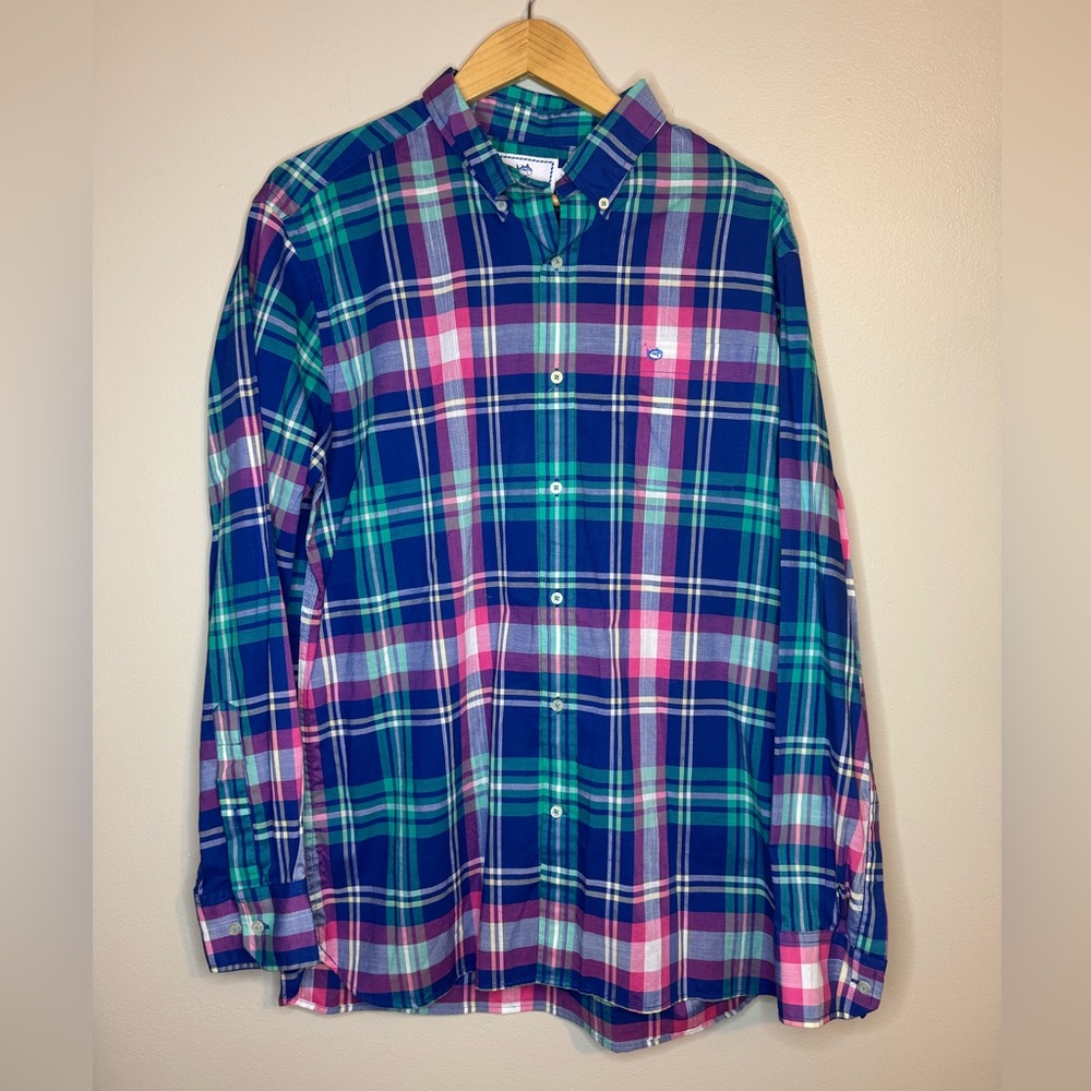 Southern Tide Trim Fit‎ Plaid Button Down Shirt Size L 100% Cotton